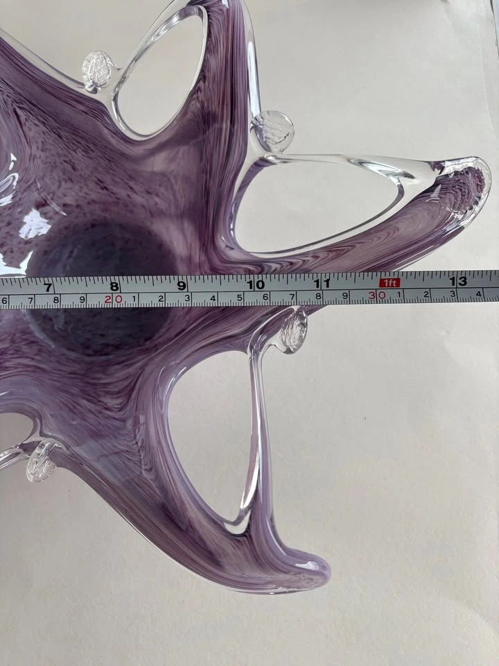 Purple Art Glass Bowl Freeform Centerpiece Murano Style 13 inch - photo 4