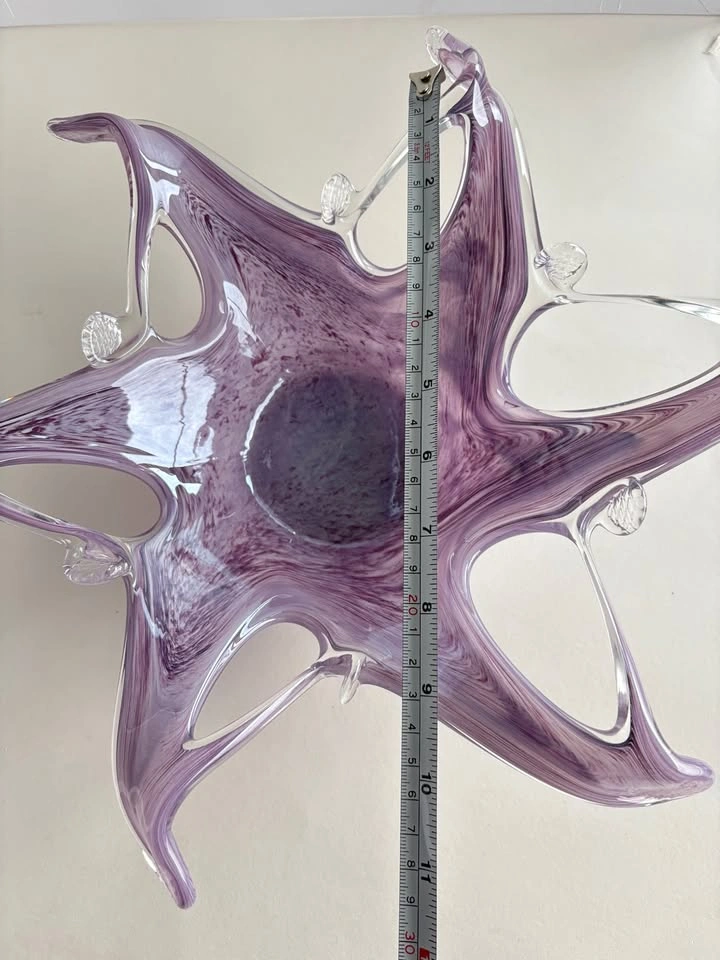 Purple Art Glass Bowl Freeform Centerpiece Murano Style 13 inch - photo 5