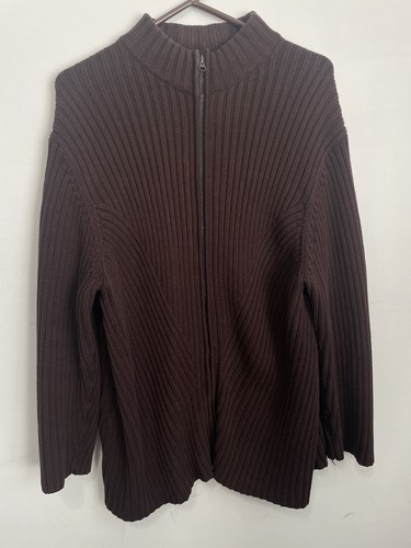 Vintage Cotton Ginny Plus Brown Ribbed Full Zip Sweater XL