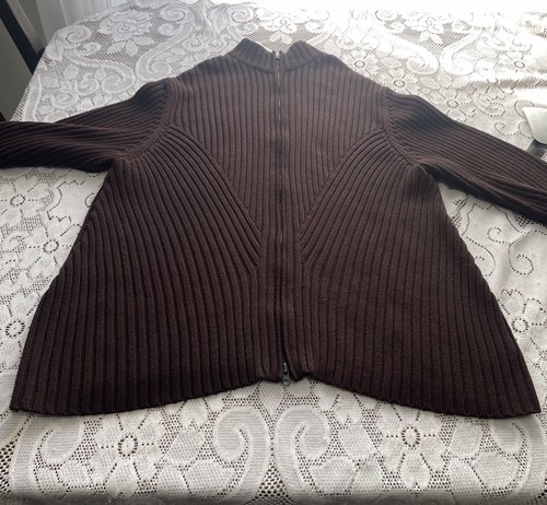 Vintage Cotton Ginny Plus Brown Ribbed Full Zip Sweater XL - photo 2