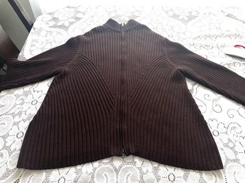 Vintage Cotton Ginny Plus Brown Ribbed Full Zip Sweater XL - photo 4
