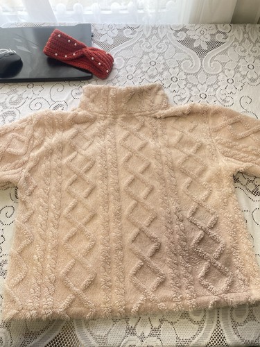 Eddie Bauer Women Large Pink Cable Sherpa Fleece Mock Neck Pullo - photo 3