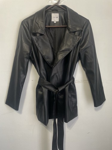Joe's Jeans Faux Leather Belted Jacket Black Trench Coat Small