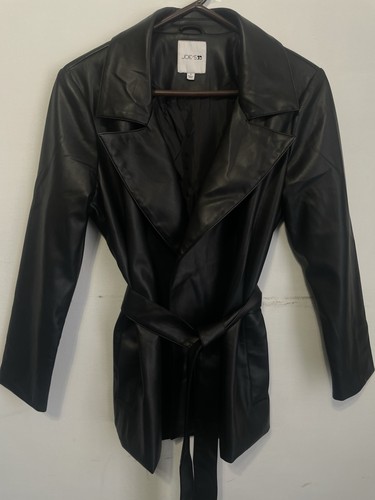 Joe's Jeans Faux Leather Belted Jacket Black Trench Coat Small - photo 2