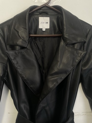 Joe's Jeans Faux Leather Belted Jacket Black Trench Coat Small - photo 3