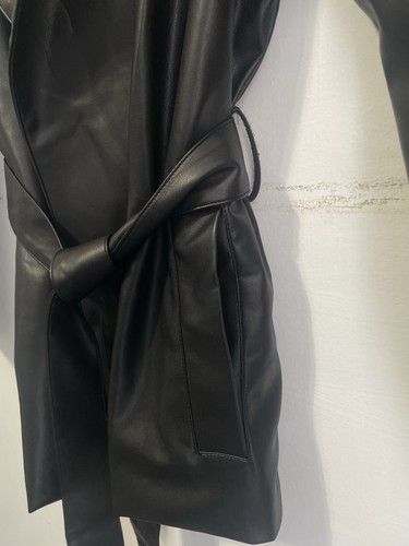 Joe's Jeans Faux Leather Belted Jacket Black Trench Coat Small - photo 4