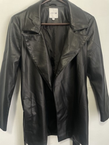 Joe's Jeans Faux Leather Belted Jacket Black Trench Coat Small - photo 5