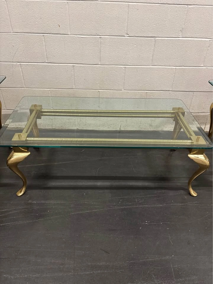 Glass Top, Gold Legs Coffee Table & End Tables - photo 2