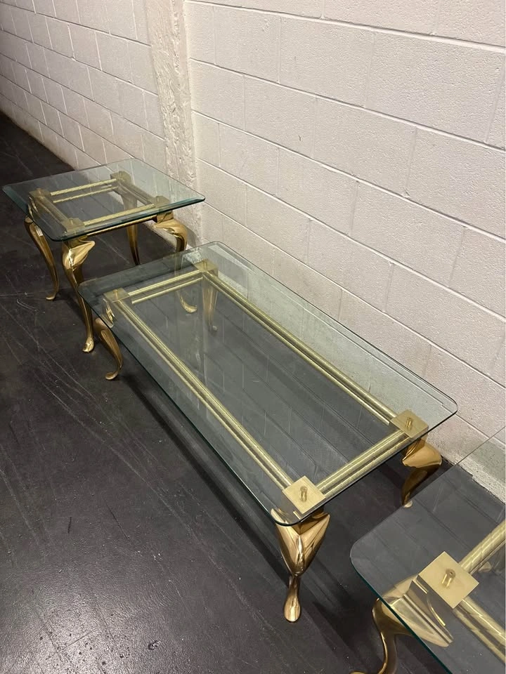 Glass Top, Gold Legs Coffee Table & End Tables - photo 3