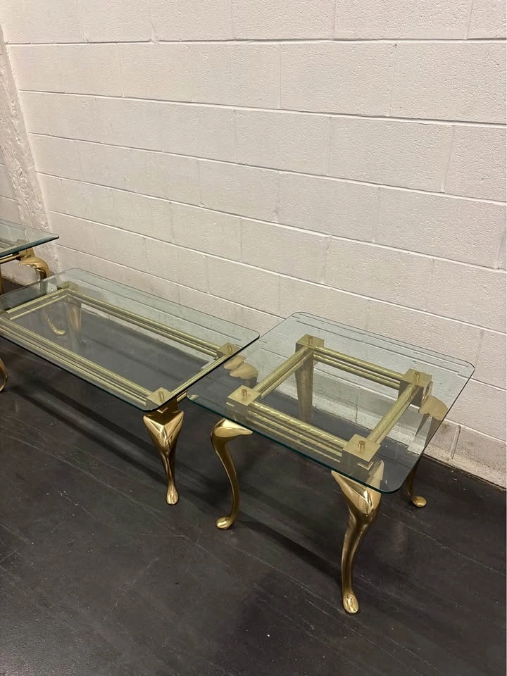 Glass Top, Gold Legs Coffee Table & End Tables - photo 4