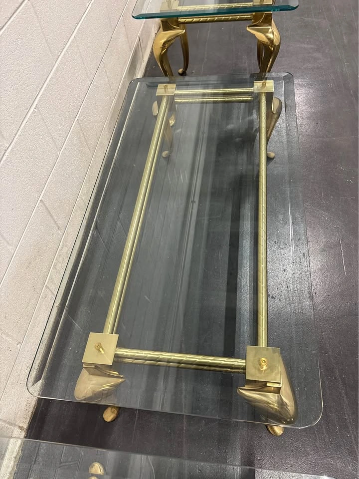 Glass Top, Gold Legs Coffee Table & End Tables - photo 5