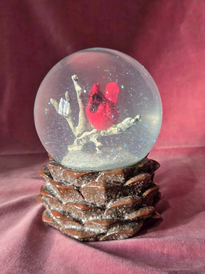 Vintage Winter Red Cardinal Bird Snowglobe