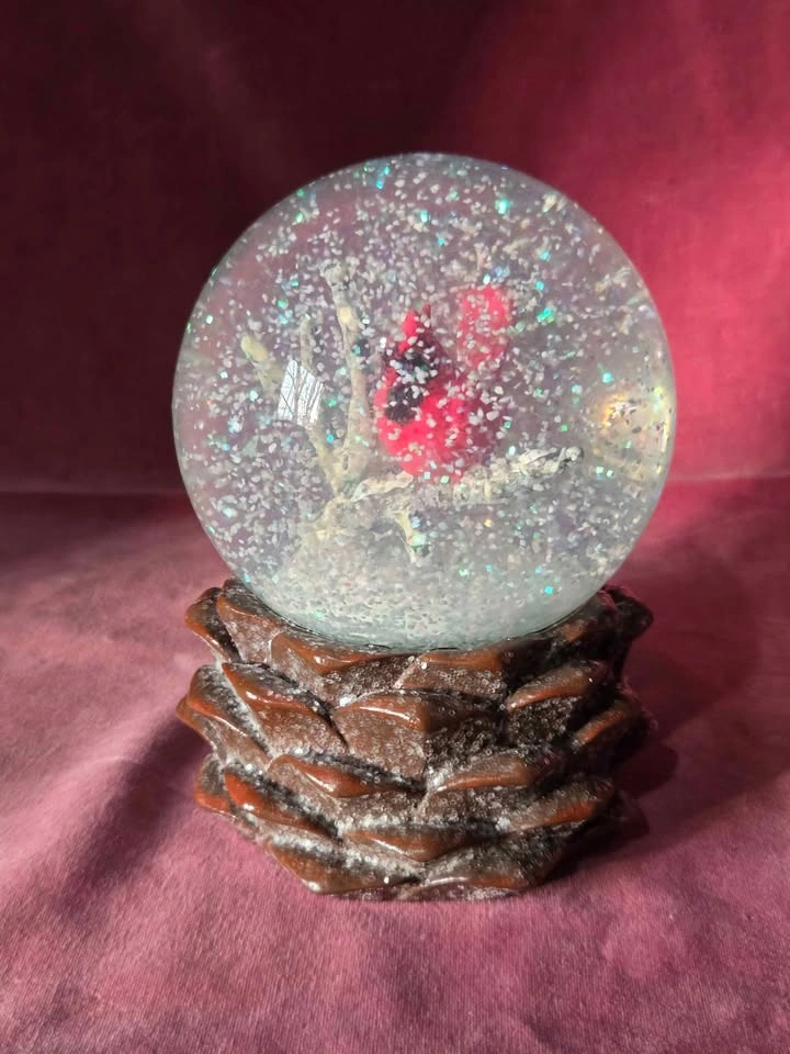 Vintage Winter Red Cardinal Bird Snowglobe - photo 4