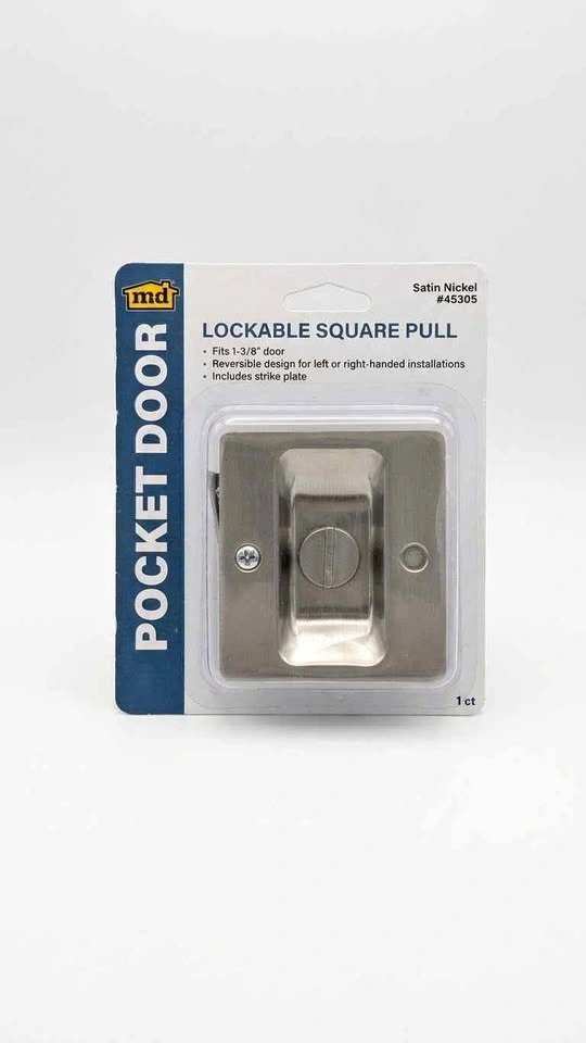 M-D Lockable Square Pocket Door Pull - Satin Nickel #45305