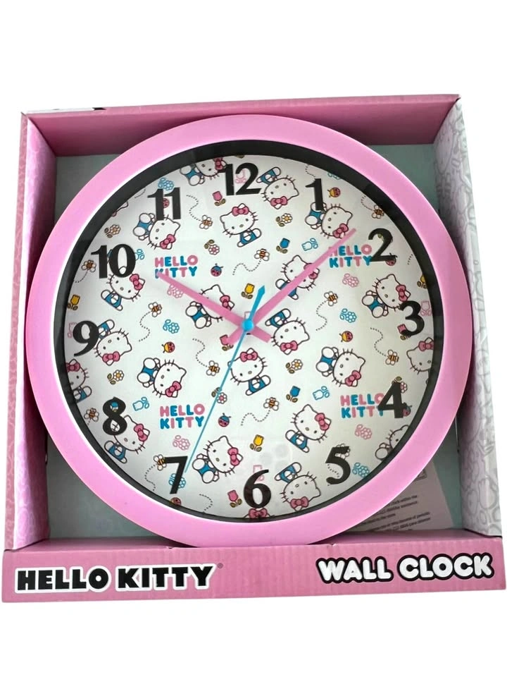 New Hello Kitty Wall Clock - Pink Floral Kawaii Decor