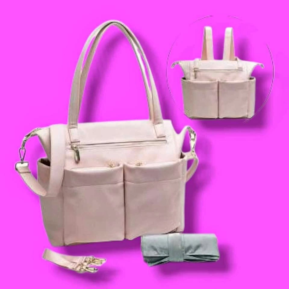 Pink Vegan Leather Large Diaper Bag Tote & Backpack