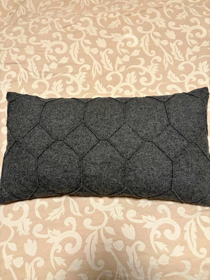Two Urban Barn gray lumbar pillows, wool and chenille