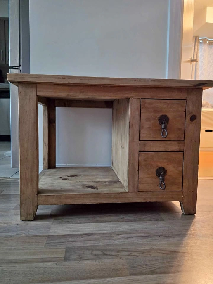Rustic Solid Pine Side Table with 2 Drawers