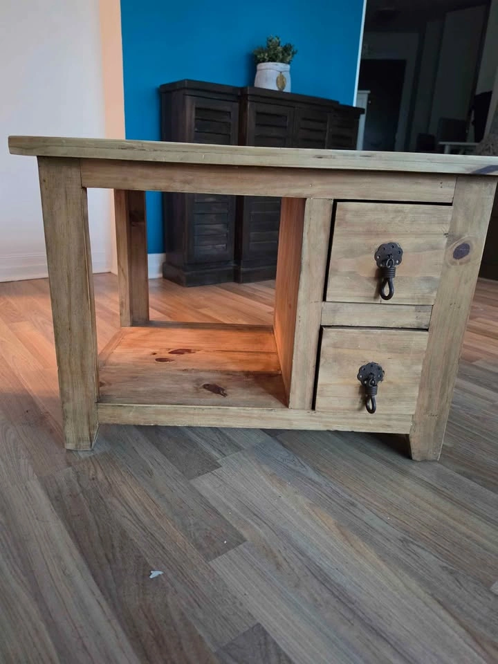 Rustic Solid Pine Side Table with 2 Drawers - photo 2