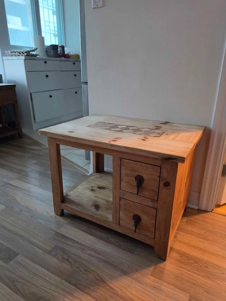 Rustic Solid Pine Side Table with 2 Drawers - photo 4