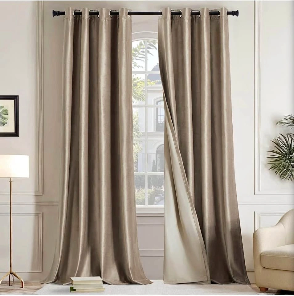 Taupe Brown Blackout Velvet Thermal Curtains - 4 Panels