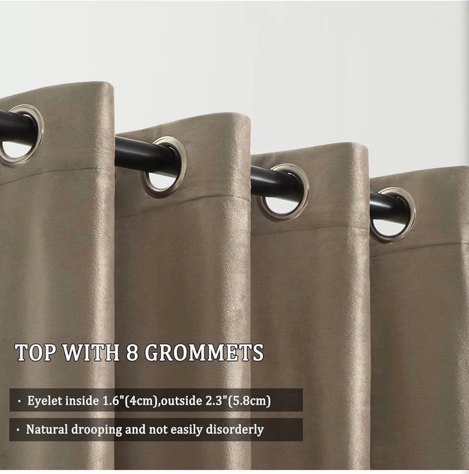 Taupe Brown Blackout Velvet Thermal Curtains - 4 Panels - photo 3