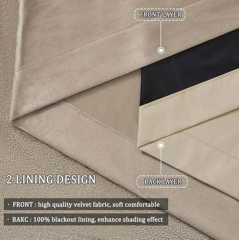 Taupe Brown Blackout Velvet Thermal Curtains - 4 Panels - photo 4