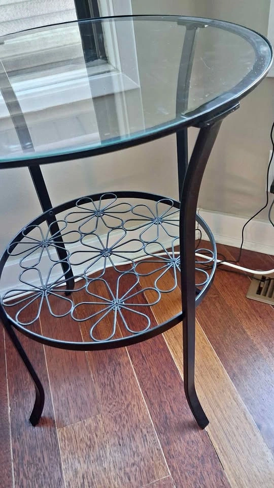 Elegant round Glass Top Metal Side Table