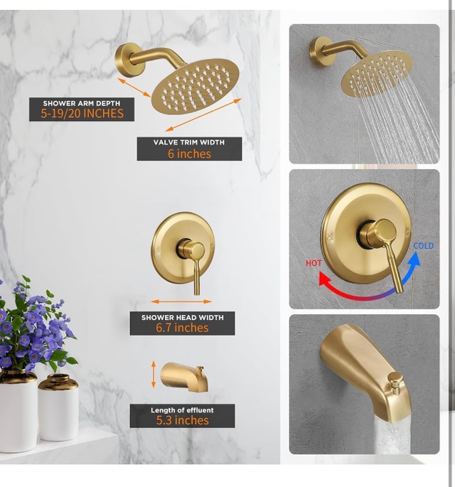 Tub Shower Faucet Set with 6-Inch Rain Shower Head - photo 2