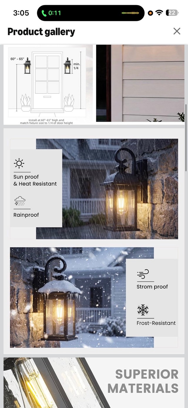 FEMILA Exterior Wall Sconce, 2 Packs Outdoor Waterproof Lights - photo 2