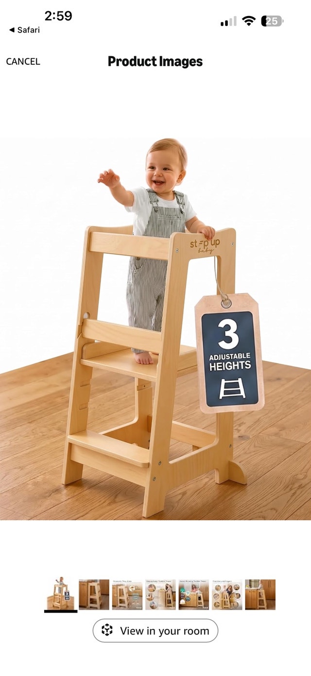 Toddler Tower 3-Level Adjustable Wooden Toddler Step Stool