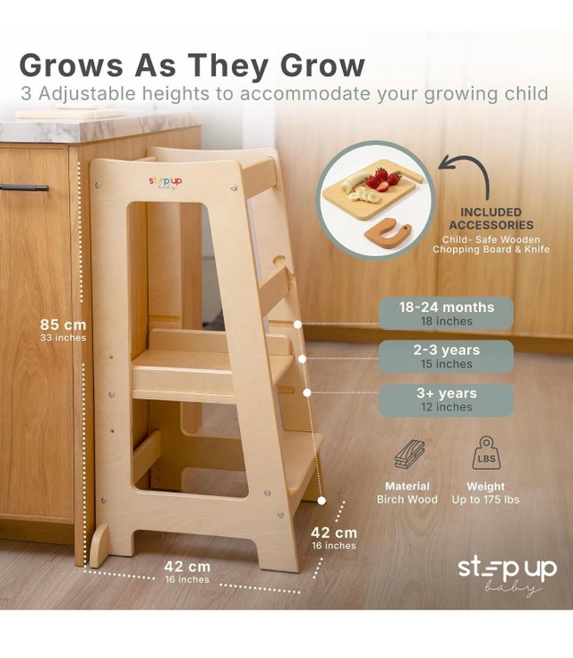 Toddler Tower 3-Level Adjustable Wooden Toddler Step Stool - photo 3