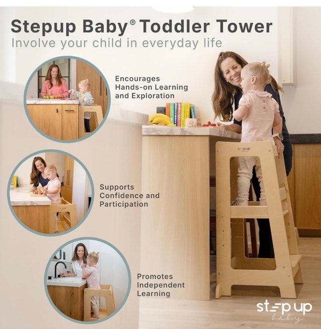 Toddler Tower 3-Level Adjustable Wooden Toddler Step Stool - photo 4