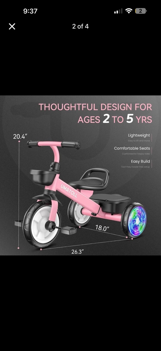 UMATOLL Toddler Tricycle with Flash Wheels - photo 2