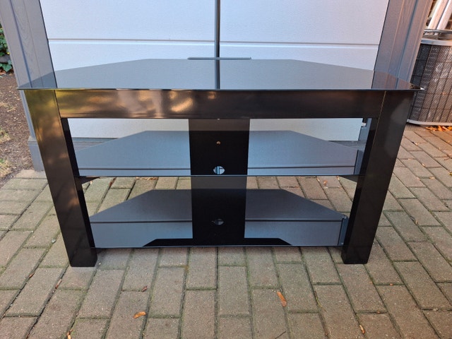 Black Tempered Glass Corner TV Stand / Media Console