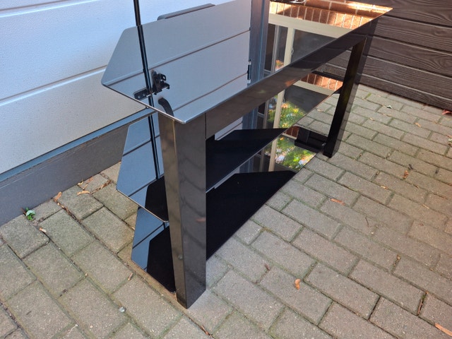Black Tempered Glass Corner TV Stand / Media Console - photo 5