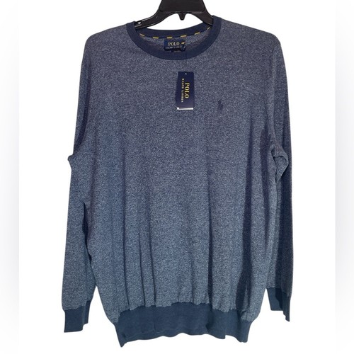 Polo Ralph Lauren Men's Heathered Blue Pima Cotton Crewneck Swea