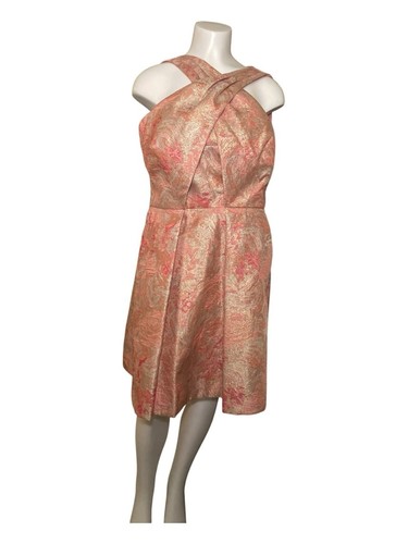 Vince Camuto Peach and Gold Fit and Flare Floral Jacquard Dress
