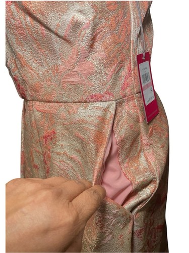 Vince Camuto Peach and Gold Fit and Flare Floral Jacquard Dress - photo 4