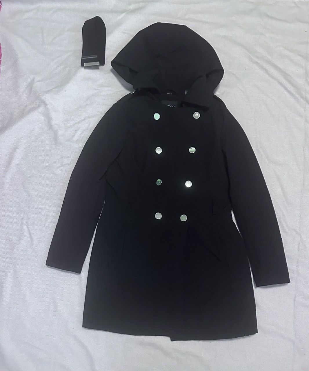 Black Double-Breasted Hooded Coat