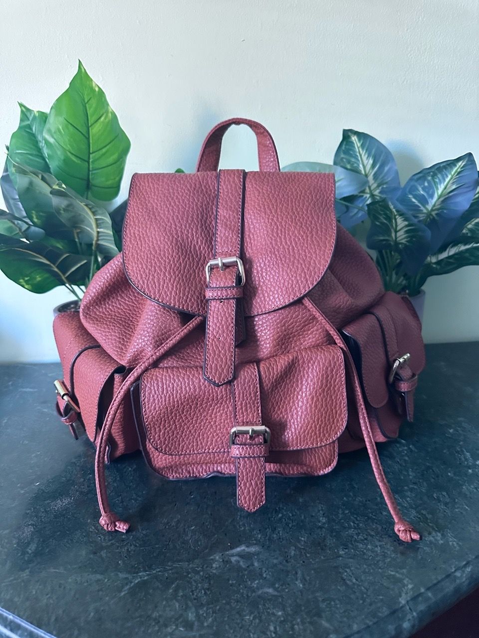 Pebbled Leather Drawstring Backpack