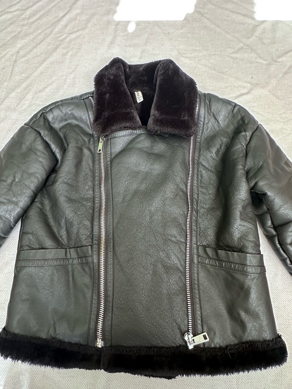 Black Faux Leather Shearling Aviator Jacket - photo 3