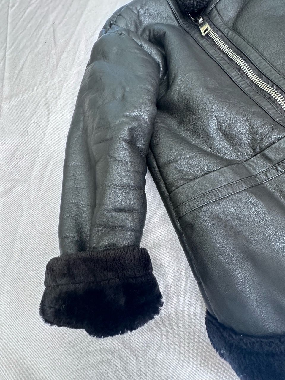 Black Faux Leather Shearling Aviator Jacket - photo 4