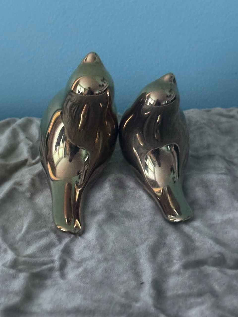 Gold Ceramic Bird Figurines Set of 2