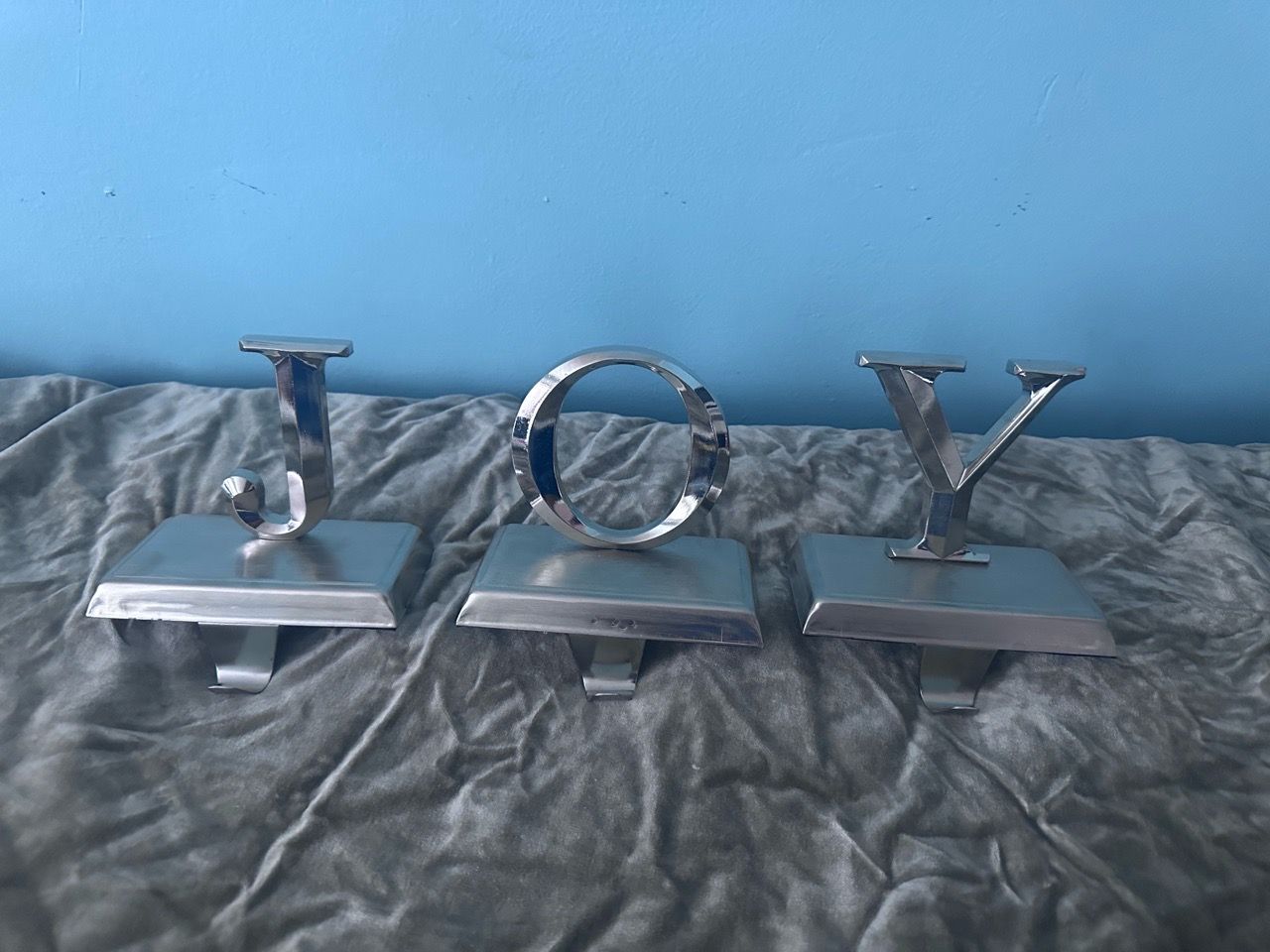 JOY Silver Metal Christmas Stocking Holders - photo 2