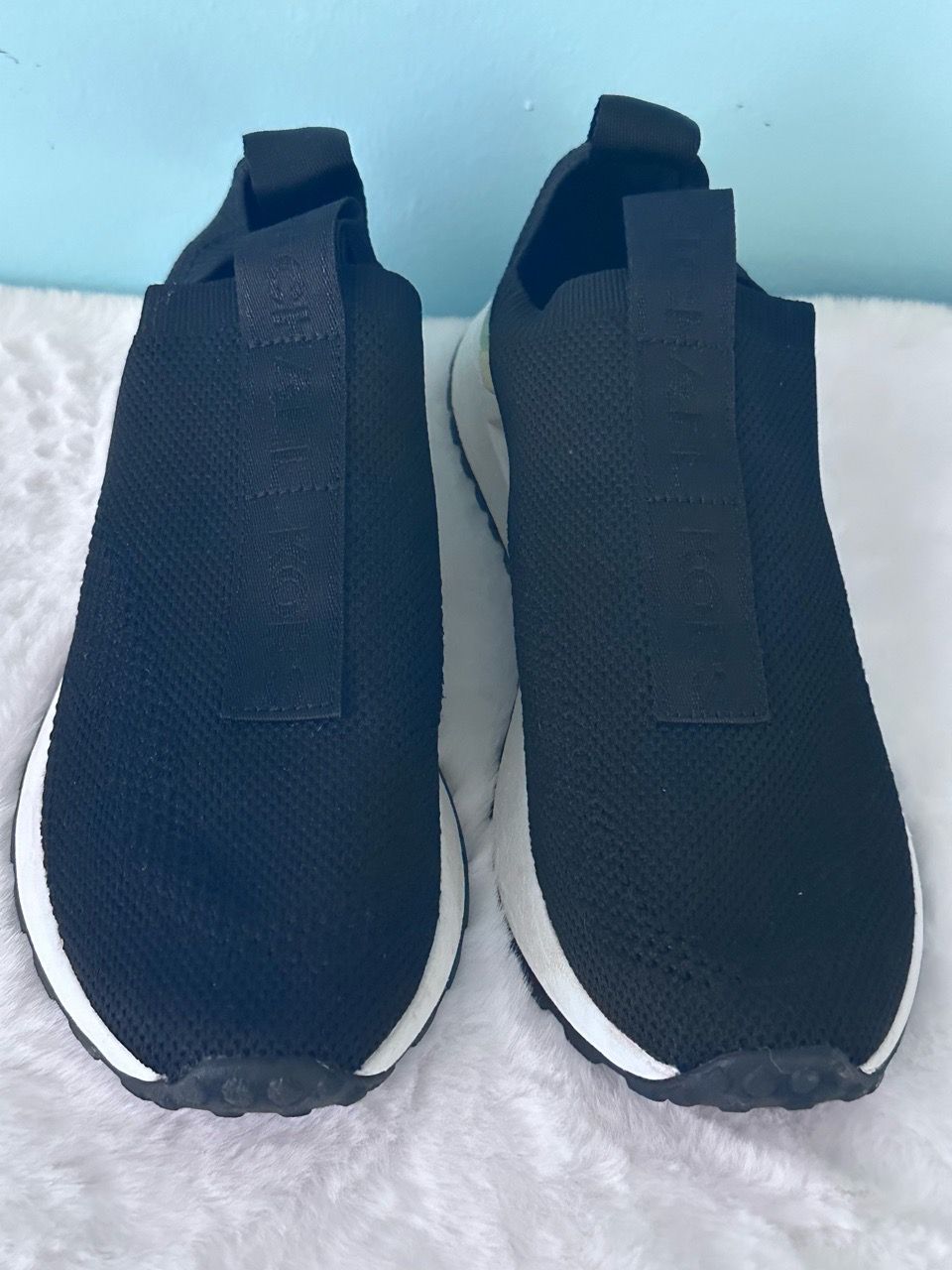 Black Knit Slip-On Sneakers White Sole