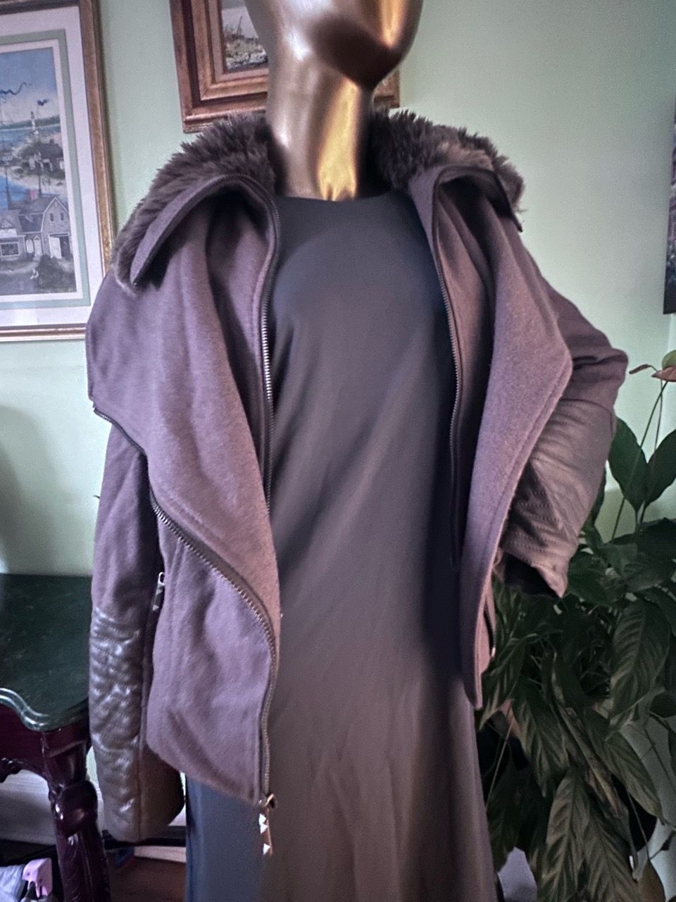 Brown Wool Moto Jacket with Faux Fur Collar - photo 4