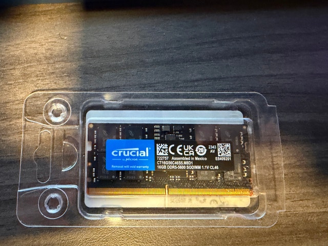 Crucial 16GB DDR5 5600 SODIMM RAM, New in Package