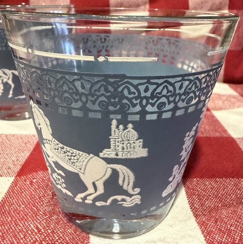 Vintage Hazel Atlas Arabian Knights Blue Glass Tumbler Set