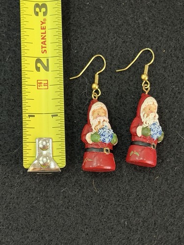Vintage Charming SANTA Dangle Pierced Earrings w/ Snowflake